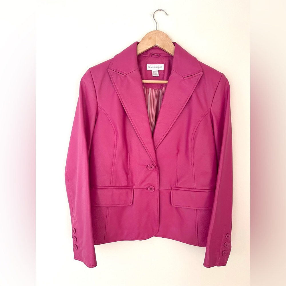 Vintage Y2K hot pink leather blazer size medium